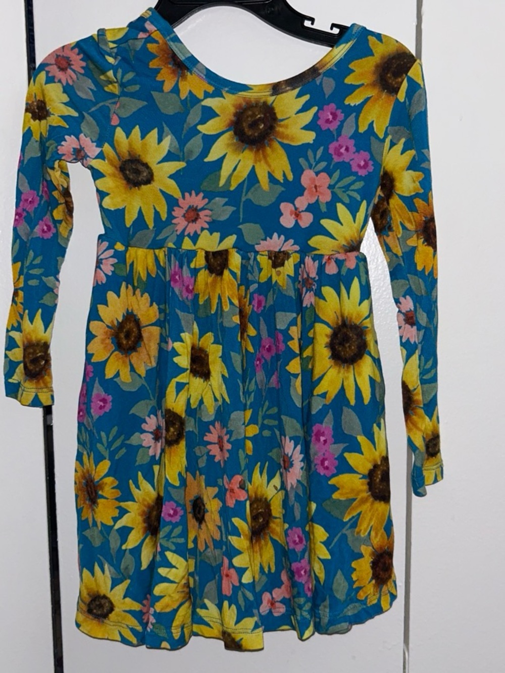 Girls' Sunflower Floral Long-Sleeve Dress - Teal & Yellow